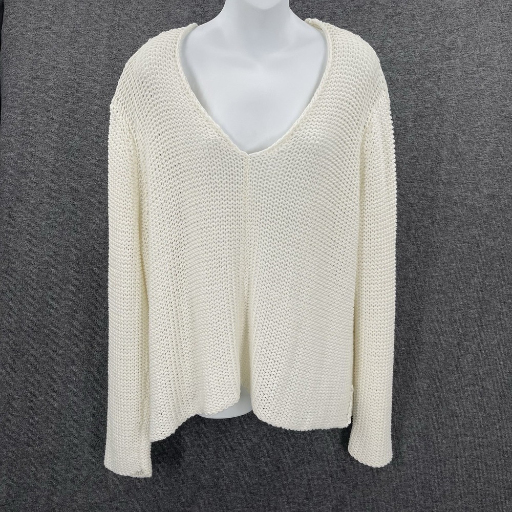 Wooden Ships Knit Sweater Women's XL Cream White Chunky Oversized V Neck Boho